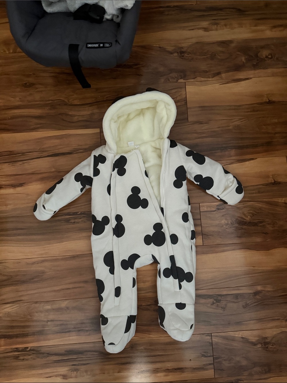 Disney Cream and Black Mickey Head Hooded Footie